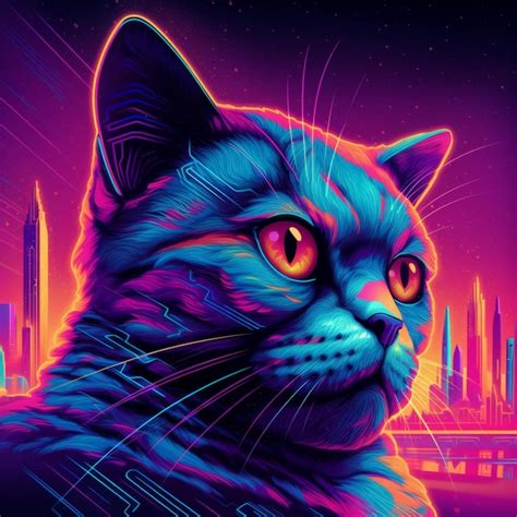 Gato Futurista Estilo Vaporwave Foto Premium