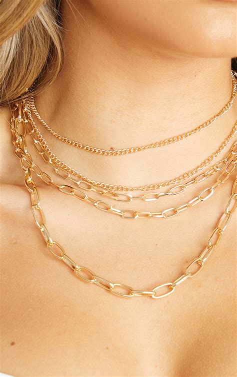 Gold Assorted Layering Chain Necklace Prettylittlething