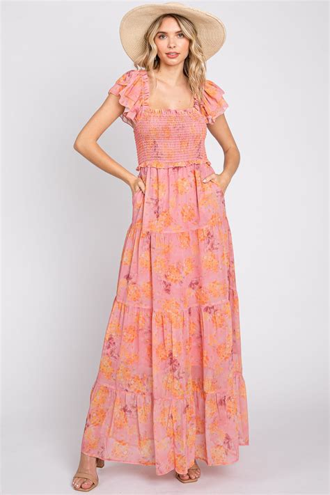 Pink Floral Ruffle Tiered Maxi Dress Pinkblush