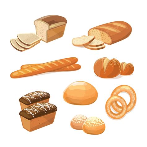 Productos De Panadería Y Pastelería Varios Tipos De Iconos De Vector