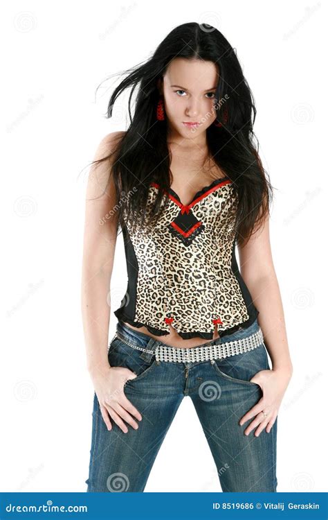 Gorgeous Brunette In Blue Jeans Stock Photo Image Of Alone Pretty