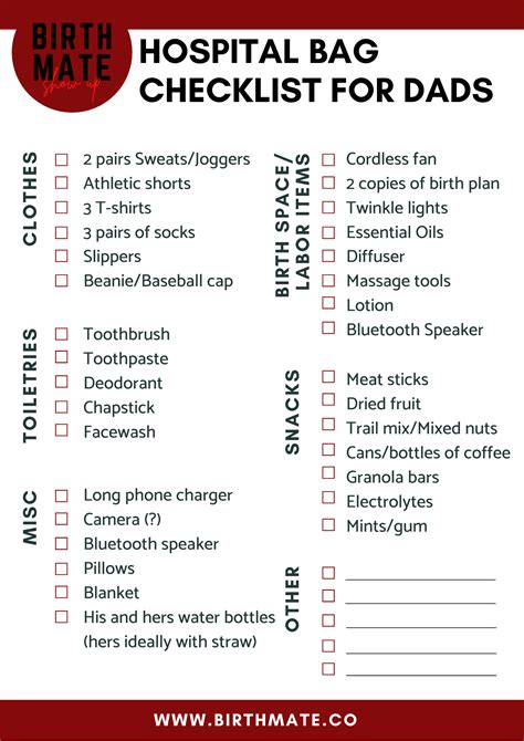 Hospital Bag Checklist For Dads • Birthmate