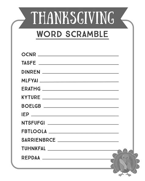 Printable Thanksgiving Word Scramble Printablelib