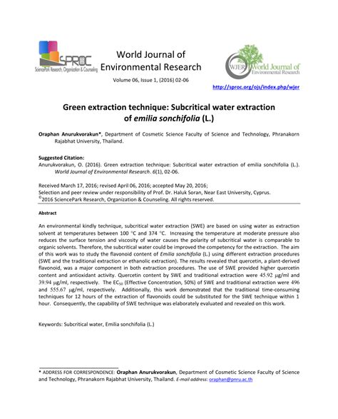 PDF Green Extraction Technique Subcritical Water Extraction