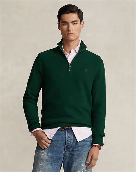 Mesh Knit Cotton Quarter Zip Sweater Ralph Lauren