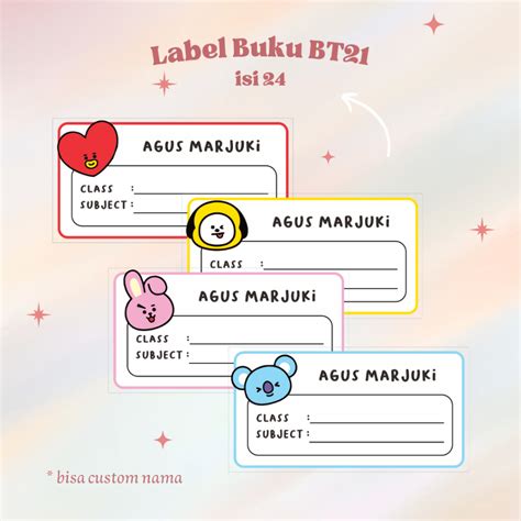 Jual [cod] Bt21 Label Buku Stiker Nama Custom Shopee Indonesia