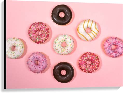 Canvas Verschillende Smaken Donuts Op Pastelroze Achtergrond X