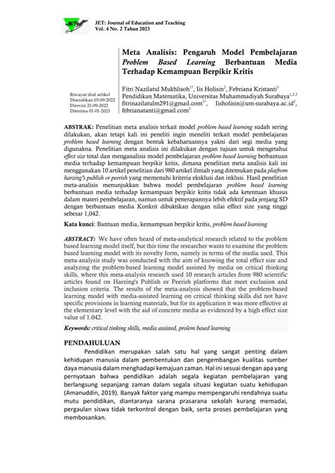 PDF Meta Analisis Pengaruh Model Pembelajaran Problem Based Learning