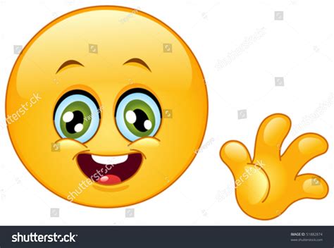 Cute Emoticon Waving Hello Stock Vector Illustration 51882874