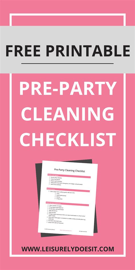 Free Pre Party Cleaning Checklist Printable Leisurely Does It