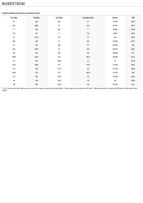 Mens Shoe Size Conversions Chart Timberland Download Printable Pdf