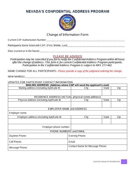 Nevada Change Of Information Form Nevada S Confidential Address