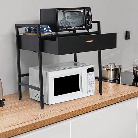 Livzing Metal Microwave Stand For Kitchen Platform With Sliding Storage