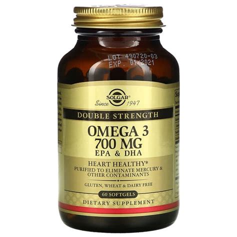 Solgar, Omega-3, EPA & DHA, Double Strength, 700 mg, 60 Softgels