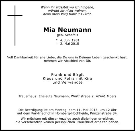 Traueranzeigen Von Mia Neumann Trauer In Nrw De