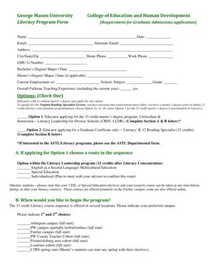 Fillable Online Cehd Gmu Literacy Program Form Pdf College Of