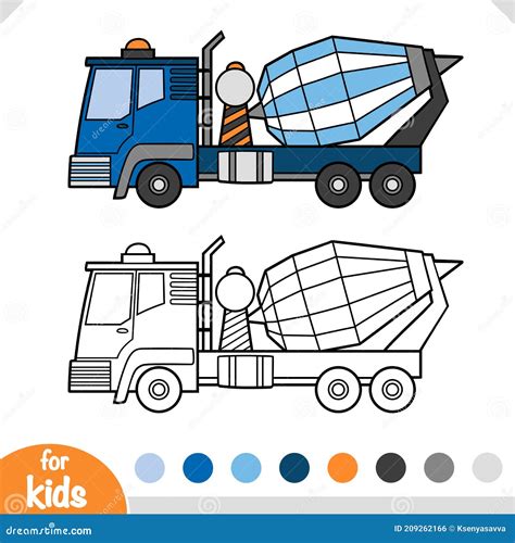 Coloring Book For Kids Concrete Mixer Truck Stock Vector