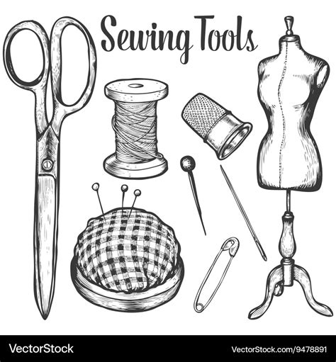 Sewing Tools Set Royalty Free Vector Image VectorStock