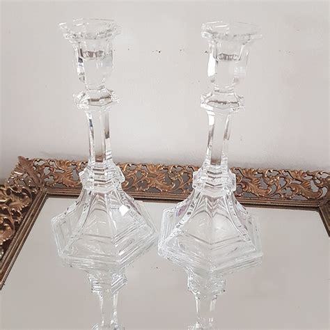 One Pair Of St George Crystal Tall Candlestick Holders Vintage Lead