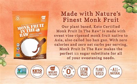 Monk Fruit In The Raw Natural Sugar Free Sweetener With Erythritol