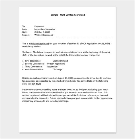 18 Free Letter Of Reprimand Templates And Examples Ms Word