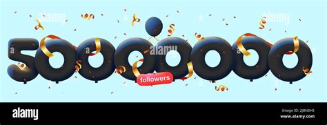 Banner With 50000000 Followers Thank You In Form 3d Black Balloons And