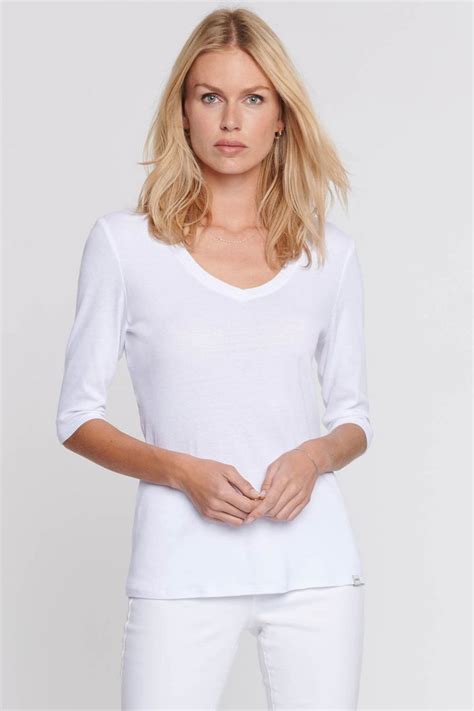 Ribbed V Neck Tee Optic White V Neck Tee V Neck Nydj