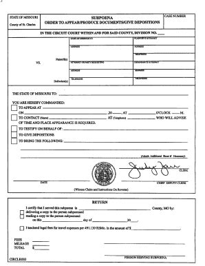 Fillable Online Courts Mo STATE OF MISSOURI SUBPOENA CASE NUMBER Fax