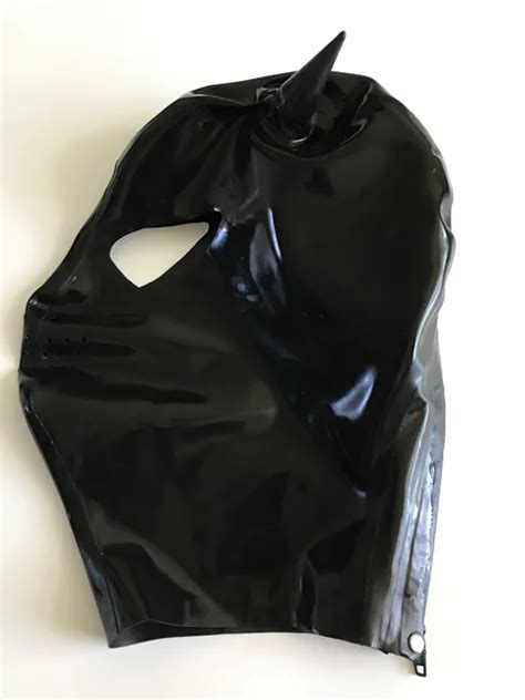 Sexy Black Latex Hero Natural Full Face Hood Open Eyes And Pinhole Mouth