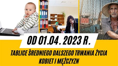 Tablica średniego dalszego trwania życia kobiet i mężczyzn od 01 04