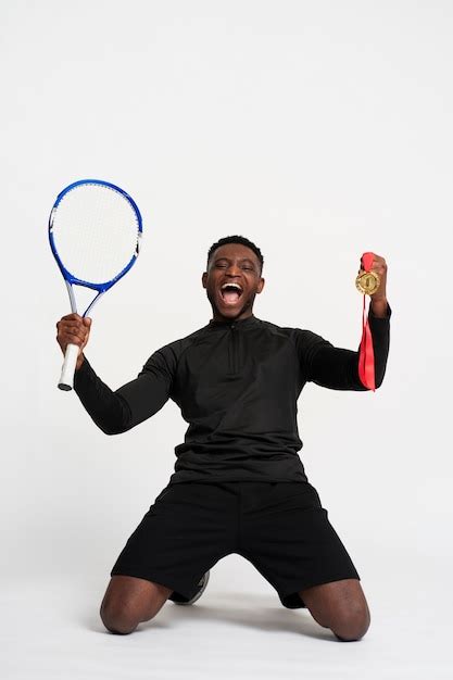 Free Photo Full Shot Man Holding Tennis Racket