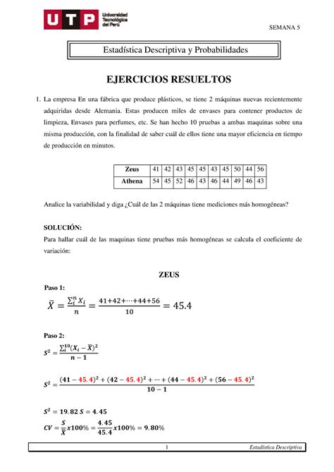 S S Ejercicios Resueltos Semana Estad Stica Descriptiva Y