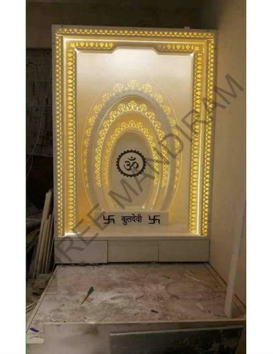 White Polished Acrylic Solid Surface Corian Mandir Design For Home At