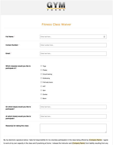 Free Gym Waiver Template