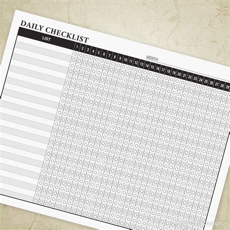 Daily Checklist Planner Printable 31 Day To Do List Monthly Organizer Personal Journal