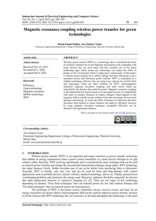 Magnetic Resonance Coupling Wireless Power Transfer For Green