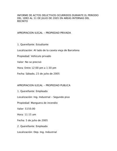 Informe De Actos Delictivos Ocurridos Durante El Periodo Del Uprm