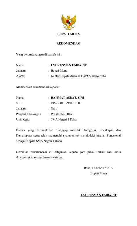 Contoh Surat Rekomendasi Kerja Sekolah Beasiswa Jabatan Dll