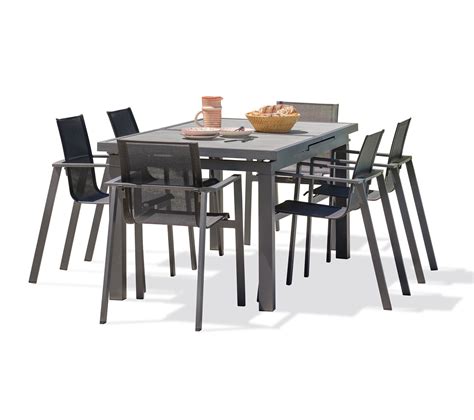 Ensemble Repas De Jardin Places En Aluminium Gris Anthracite Table