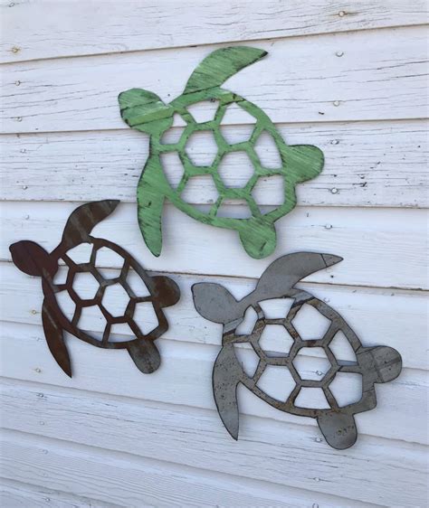 Handmade Tin Sea Turtle Wall Hanging Nautical Bath Decor Beach