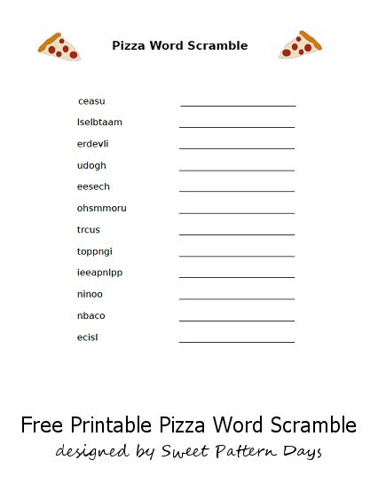 FREE Printable Pizza Word Scramble Party Ideas Pinterest