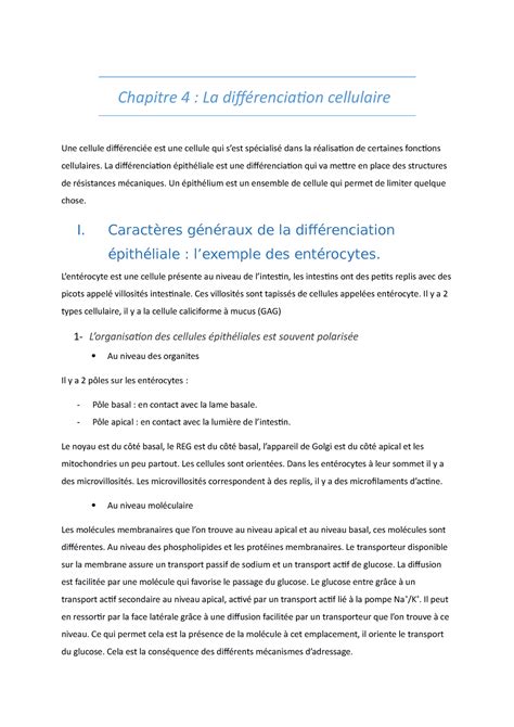 Chapitre 4 Bio Cell Chapitre 4 La Différenciation Cellulaire Une Cellule Différenciée Est