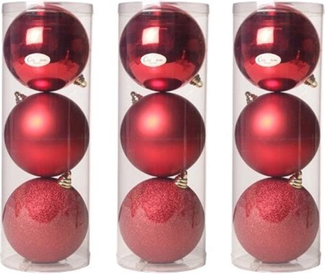 9x Grote Kunststof Plastic Kerstballen Rood 15 Cm Mat Glans Glitter