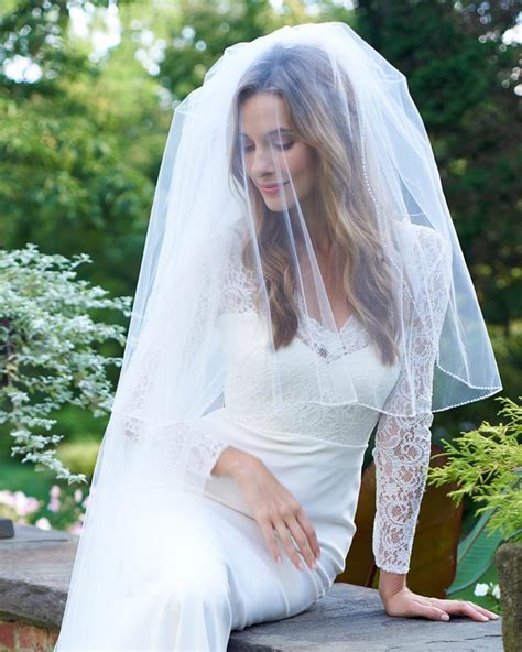 Simple Pearl Edge Cathedral Veil With Blusher Bridal Veil Is Crafted