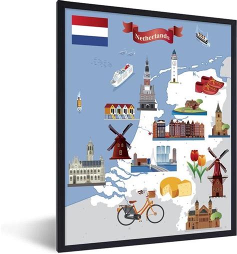 Fotolijst Incl Poster Illustratie Van Een Cartoonachtige Kaart Van