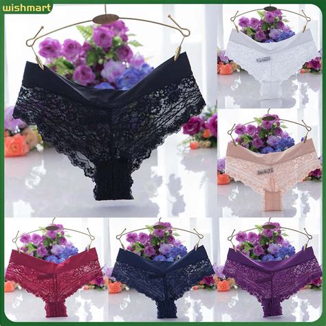 [wishmart] Women Sexy Solid Color Low Waist Hollow Out Lace Underpants