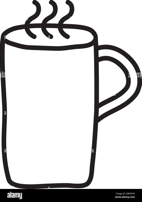 Hot Coffee Mug Icon Over White Background Line Style Vector