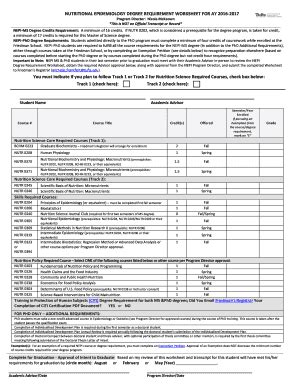 Fillable Online Nutritional Epidemiology Degree Requirement Worksheet