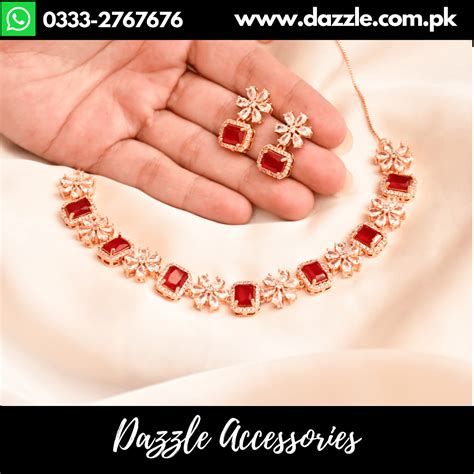 Ruby American Diamond Necklace Set - Dazzle Accessories