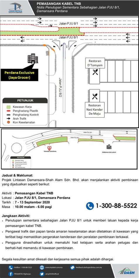 Pemasangan Kabel Tnb Notis Penutupan Sementara Sebahagian Jalan Pju